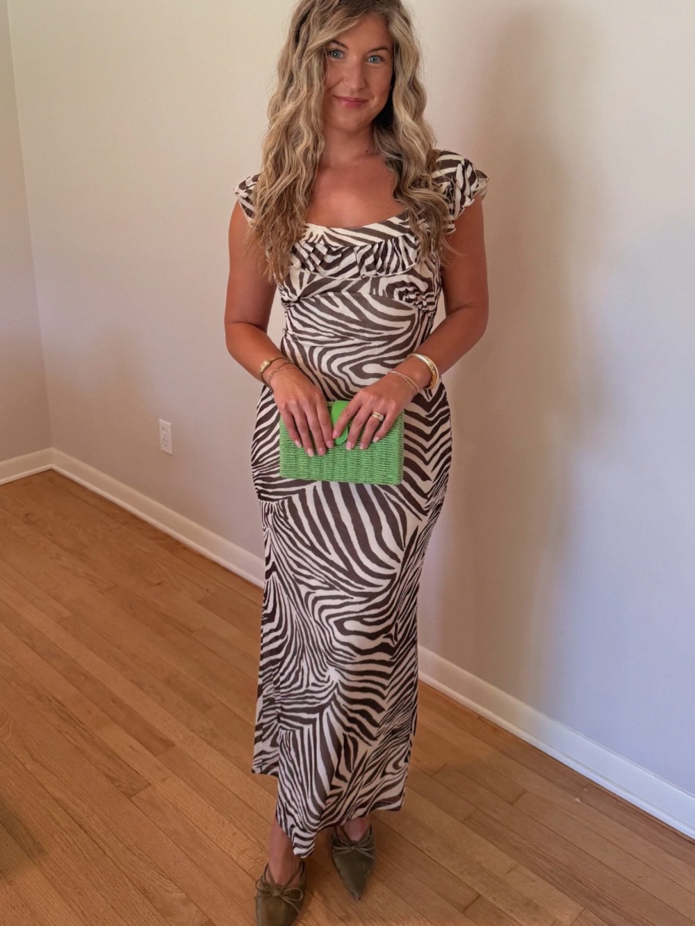 NWT Bailey Rose Zebra Print Midi Dress in Brown & Cream